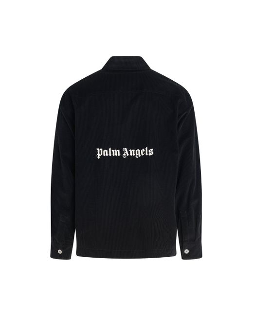 Palm Angels Blue 'Velvet Back Logo Over Shirt, Long Sleeves, /Off, 100% Cotton, Size: Small for men