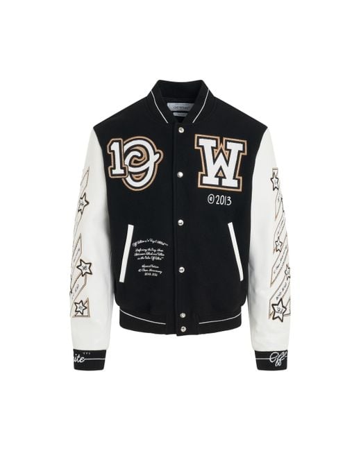 Off-White c/o Virgil Abloh Black Off- Logic Varsity Bomber Jacket, Long Sleeves for men