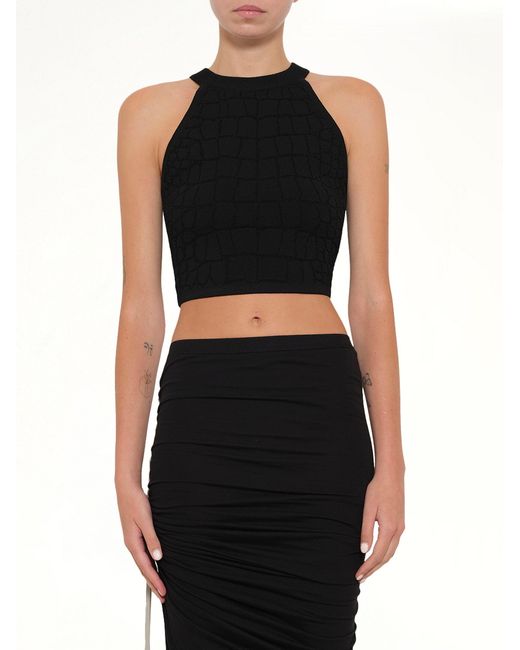 Balmain Black Halterneck Croco Top
