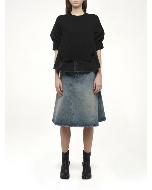 Sacai Black X Denim X Knit Pullover, 100% Polyester