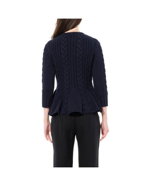 Alexander McQueen Blue 'Peplum Cardigan, , Size: Small