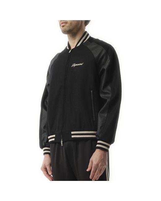 Represent Black Raglan Varsity Bomber Jacket, 100% Polyester, Size: Medium for men