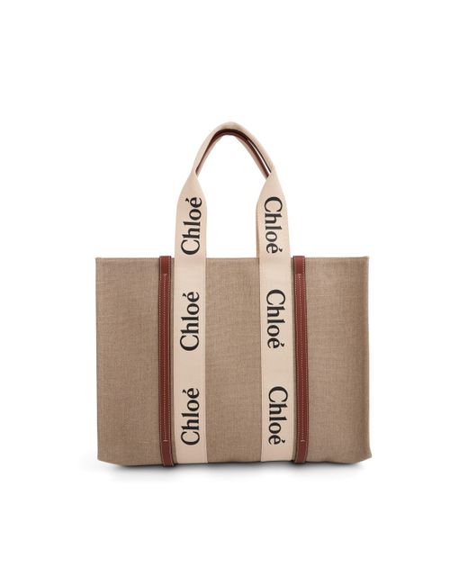 Chloé Brown Large Eco Woody Tote Bag With Strap, /, 100% Linen Canvas
