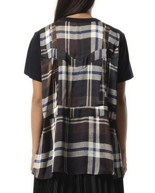 Sacai X Plaid Print X Cotton Jersey T-Shirt, Short Sleeves