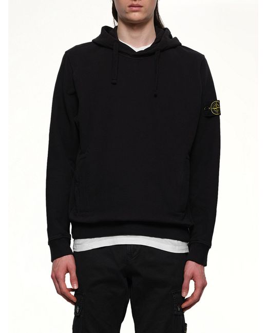 Stone Island Black 610002 Cotton Fleece Hoodie for men