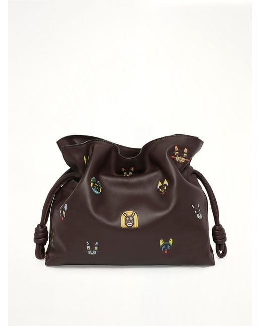 Loewe Brown Flamenco Clutch Allover Cats Medium Bag