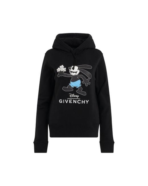 Givenchy Black 'Disney Oswald Flowers Hoodie, Long Sleeves, , 100% Cotton, Size: Small