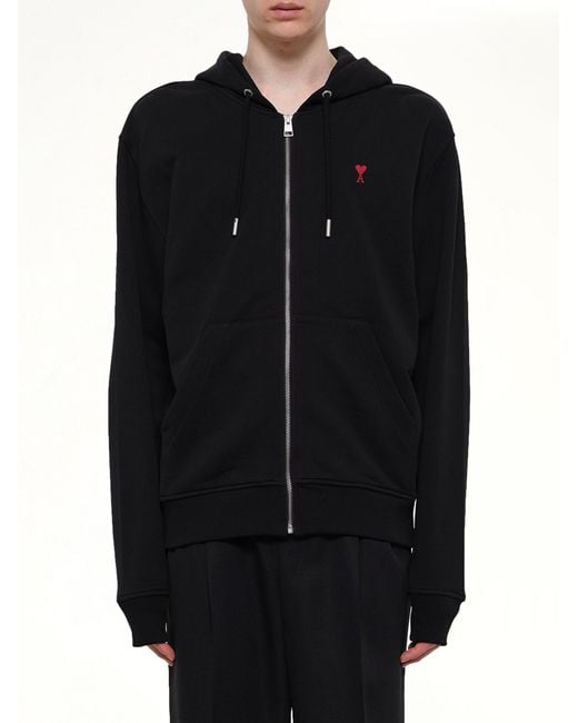 AMI Black Ami De Coeur Zip Hoodie for men