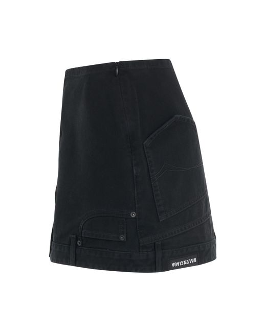 Balenciaga Black Upside Down Denim Mini Skirt, , 100% Cotton