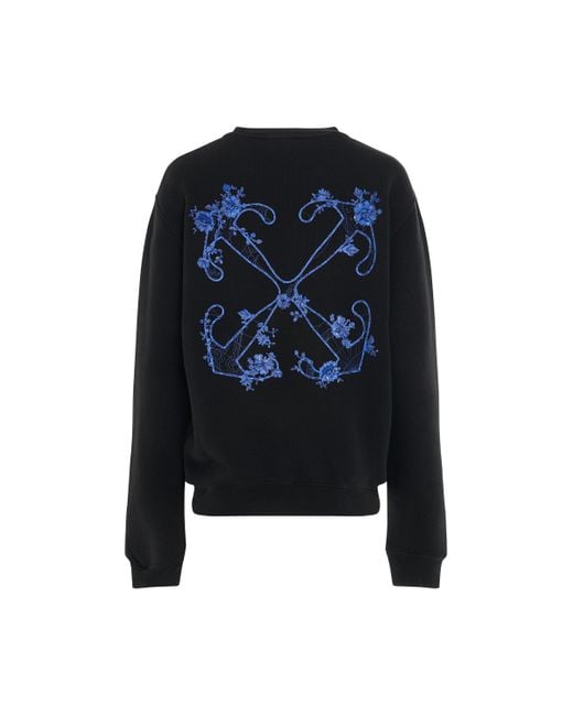 Off-White c/o Virgil Abloh Black Off- Embroidered Flower Arrow Sweatshirt, Long Sleeves, , 100% Cotton, Size: Large