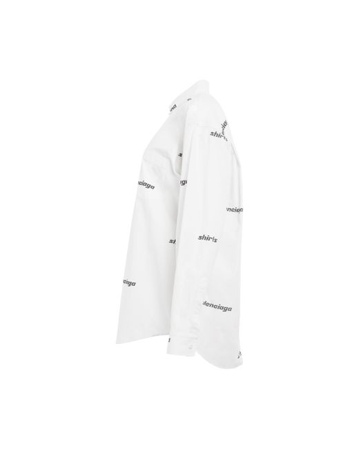 Balenciaga White Allover Logo Oversized Shirt, Long Sleeves, /, 100% Cotton