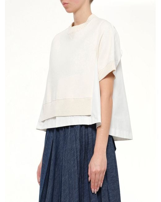 Sacai White Cotton Weather X Cashmere Knit Sweater