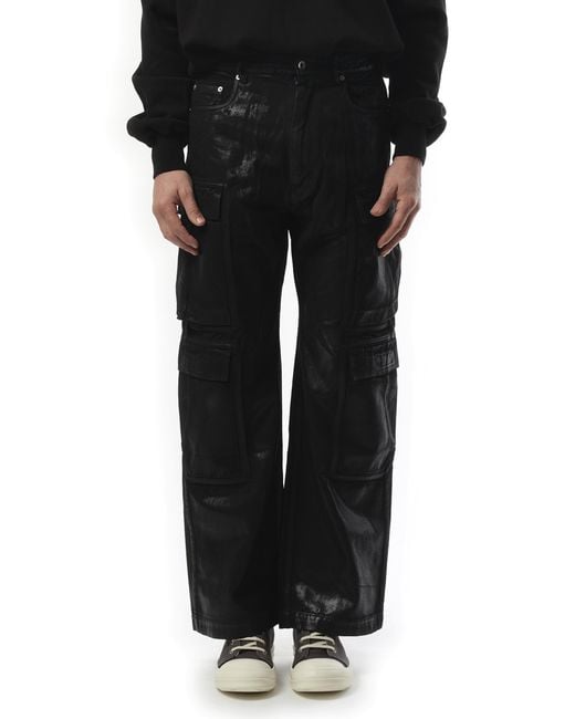 Rick Owens Black Double Cargo Jeans, 100% Cotton for men