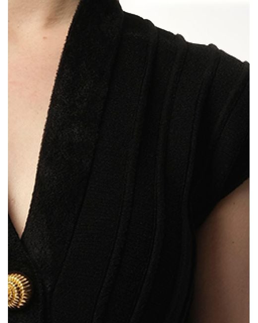 Balmain Black Button V-Neck Velvet Flare Short Dress
