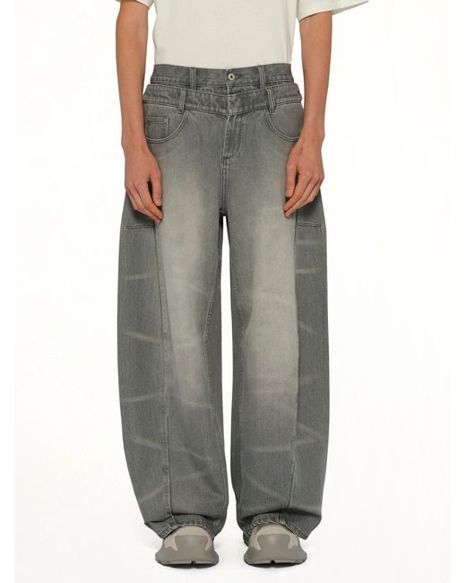 Feng Chen Wang Gray Washed Denim Trousers for men