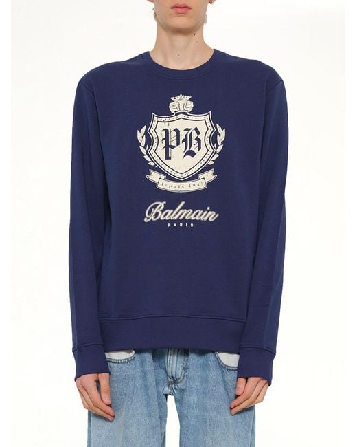 Balmain Blue College Emblem Sweatshirt for men