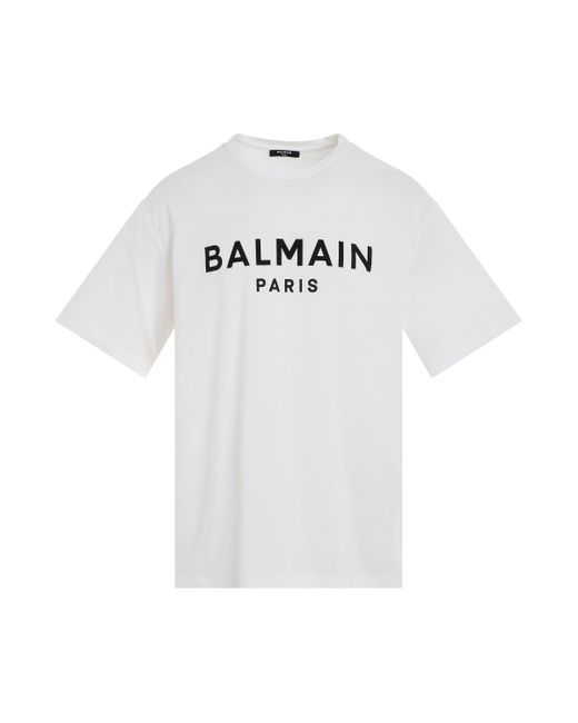 Balmain White Logo Printed Straight Fit T-Shirt, Short Sleeves, /, 100% Organic Cotton, Size: Large for men