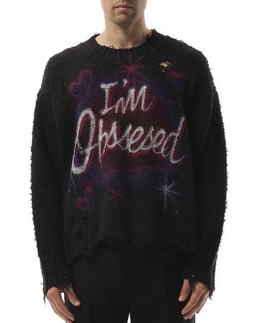 Doublet Black Airbrush Recycled Cotton Sweater, Long Sleeves, 100% Cotton, Size: Small for men