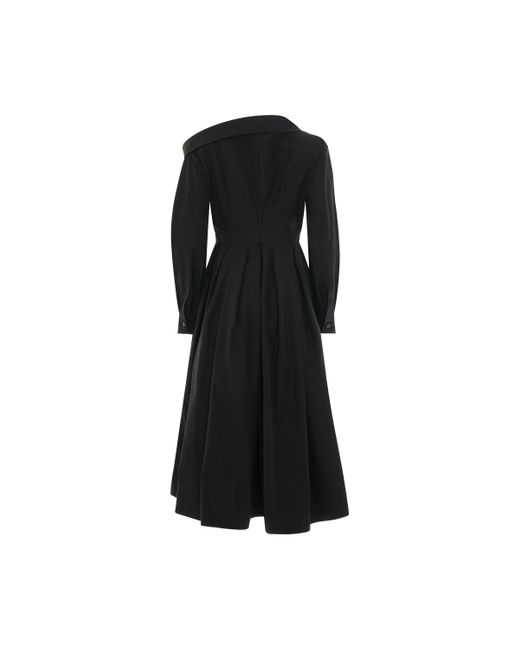 Alexander McQueen Black Drop Shoulder Midi Dress, Long Sleeves, , 100% Cotton