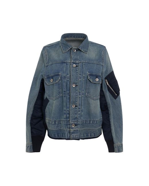 Sacai Blue X Classic Denim X Nylon Twill Jacket, Light, 100% Cotton
