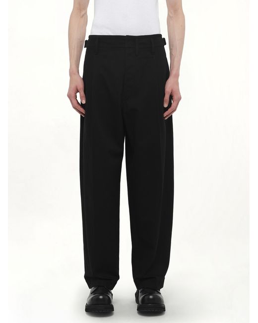 Lemaire Black Pleated Carrot Pants, 100% Cotton for men