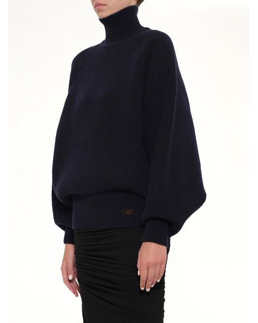 Balmain Blue Batwing Ribbed Knit Pullover