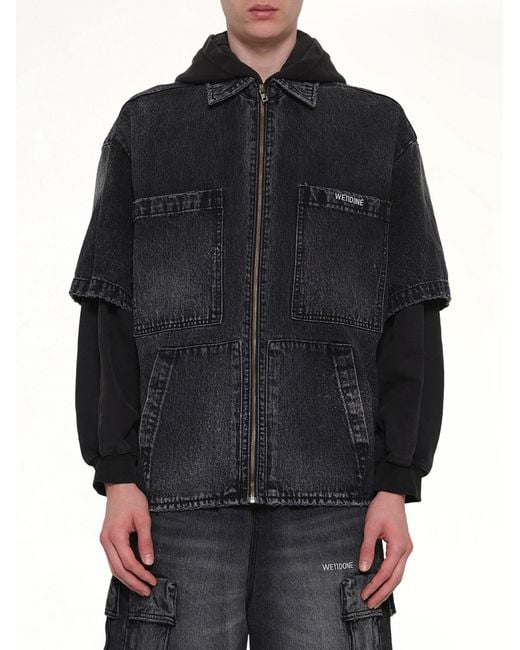 we11done Black Faded Layered Hoodie Jacket for men