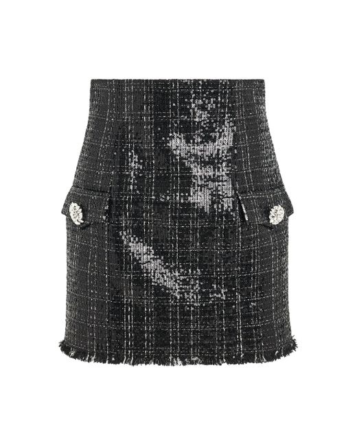 Balmain Gray High Waisted Glittered Tweed Skirt, , 100% Polyester
