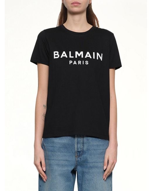 Balmain Black Flocked Paris T-shirt