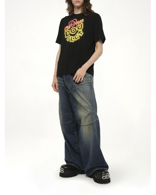Doublet Black Big Neon Paint Fan Service T-Shirt, 100% Polyester for men