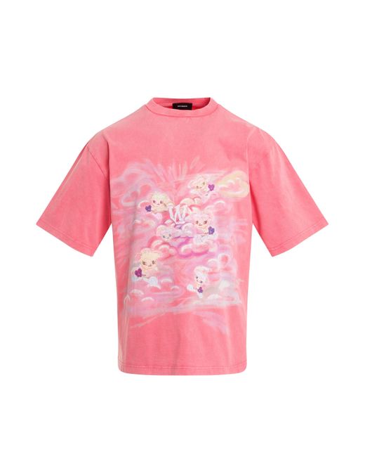 we11done Pink Vintage Abstract Rabbit T-Shirt, Short Sleeves, , 100% Cotton for men