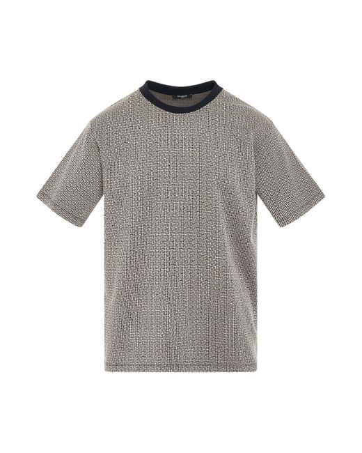 Balmain Gray Monogram Jacquard T-Shirt, Short Sleeves, Ivory/, 100% Polyester, Size: Medium for men