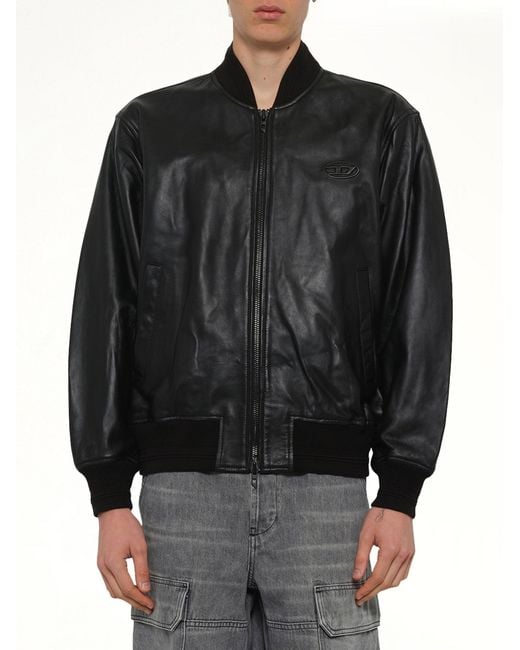 DIESEL Black L-Type Leather Jacket for men
