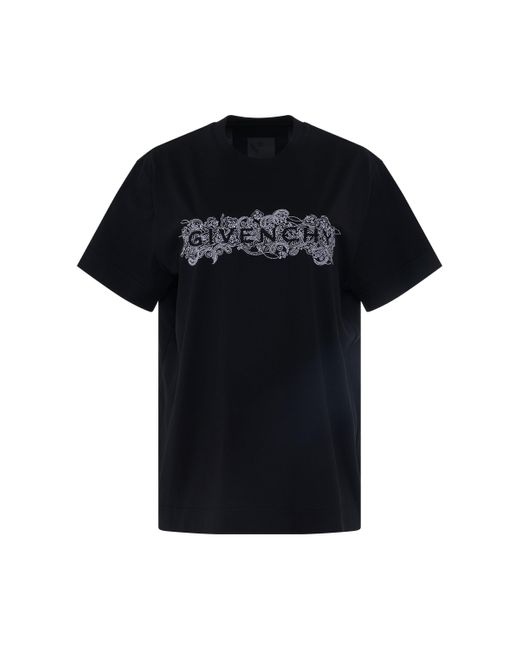 Givenchy Black '4G Embroidered Logo Classic Fit T-Shirt, Round Neck, Short Sleeves, , 100% Cotton, Size: Small