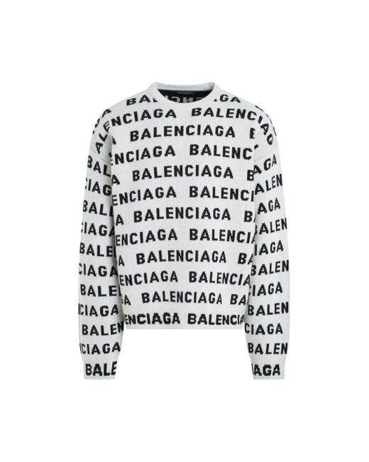 Balenciaga Black 'Allover Logo Horizontal Knit Sweater, Long Sleeves, , Size: Small for men