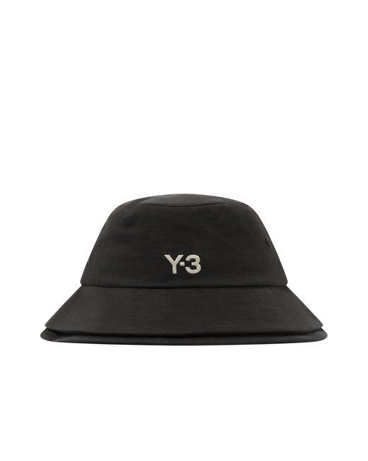 Y-3 Black Stripe Fold Bucket Hat, 100% Cotton for men