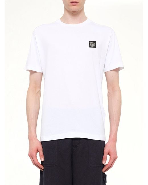 Stone Island White 2100027 Cotton Compass Patch T-Shirt for men