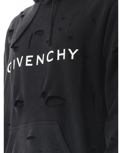 Givenchy Black Archetype Hoodie With Destroyed Effect, 100% Cotton for men