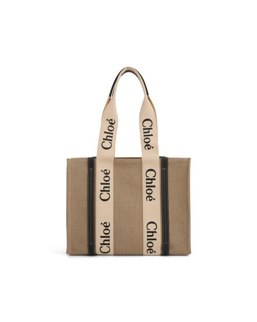 Chloé Natural Medium Woody Tote Bag, /, 100% Linen Canvas