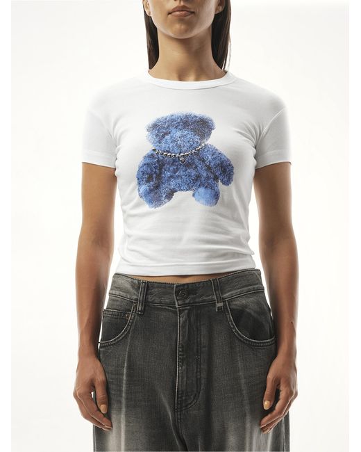 we11done Blue Studded Bear Cropped T-Shirt