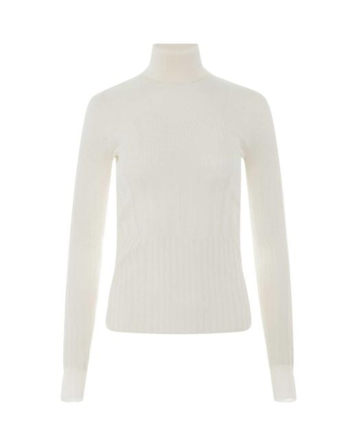 Givenchy White Long Sleeve Cyclist Neck Ribbed Sweater, 100% Wool, Size: Medium