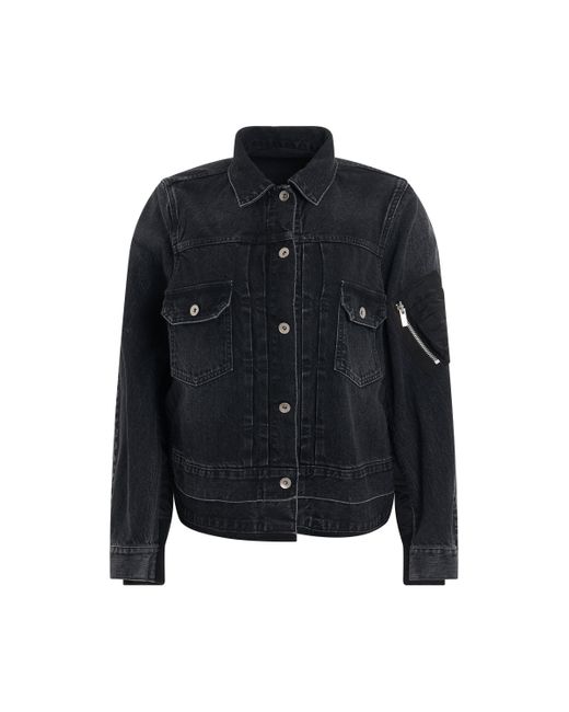 Sacai Blue Denim & Nylon Twill Jacket, Long Sleeves, , 100% Cotton