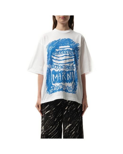 ★MARNI★ Logo Lily Short Sleeve T-Shirt White THJET49P02USC Marni Relaxed Fit Short Sleeve Logo Tee In Lily White - 40
