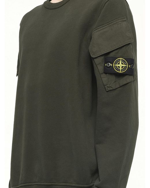 Stone Island Green 610000 Cotton Fleece Sweatshirt, 100% Cotton, Size: Small for men