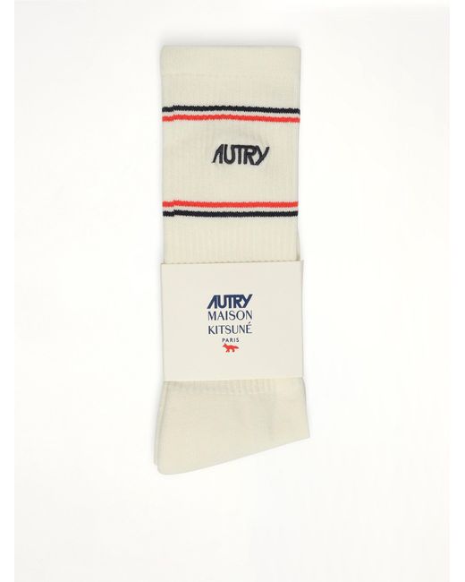 Autry White X Maison Kitsune Socks for men