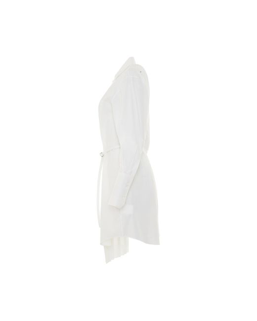 Off-White c/o Virgil Abloh White Off- Corporate Plisse Shirt Dress, Long Sleeves, /, 100% Cotton