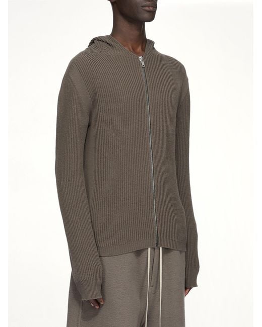 Rick Owens Brown Heavy Wool Zipped Hoodie for men