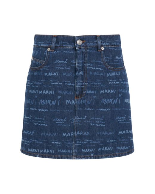Marni Blue All Over Logo Skirt, Iris, 100% Cotton
