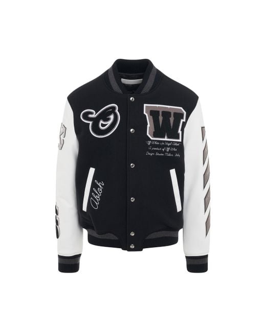 Off-White c/o Virgil Abloh Black Off- Moon Leather Sleeve Varsity Jacket, , 100% Cotton for men