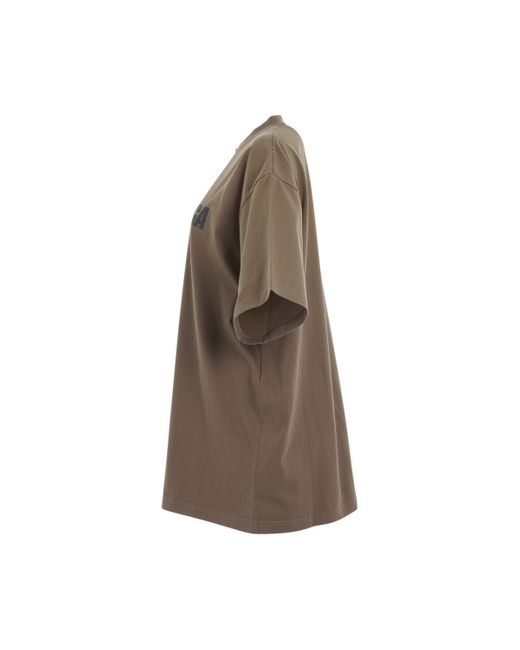 Balenciaga Brown Caps Logo Boxy T-Shirt, Short Sleeves, Taupe/, 100% Cotton, Size: Large
